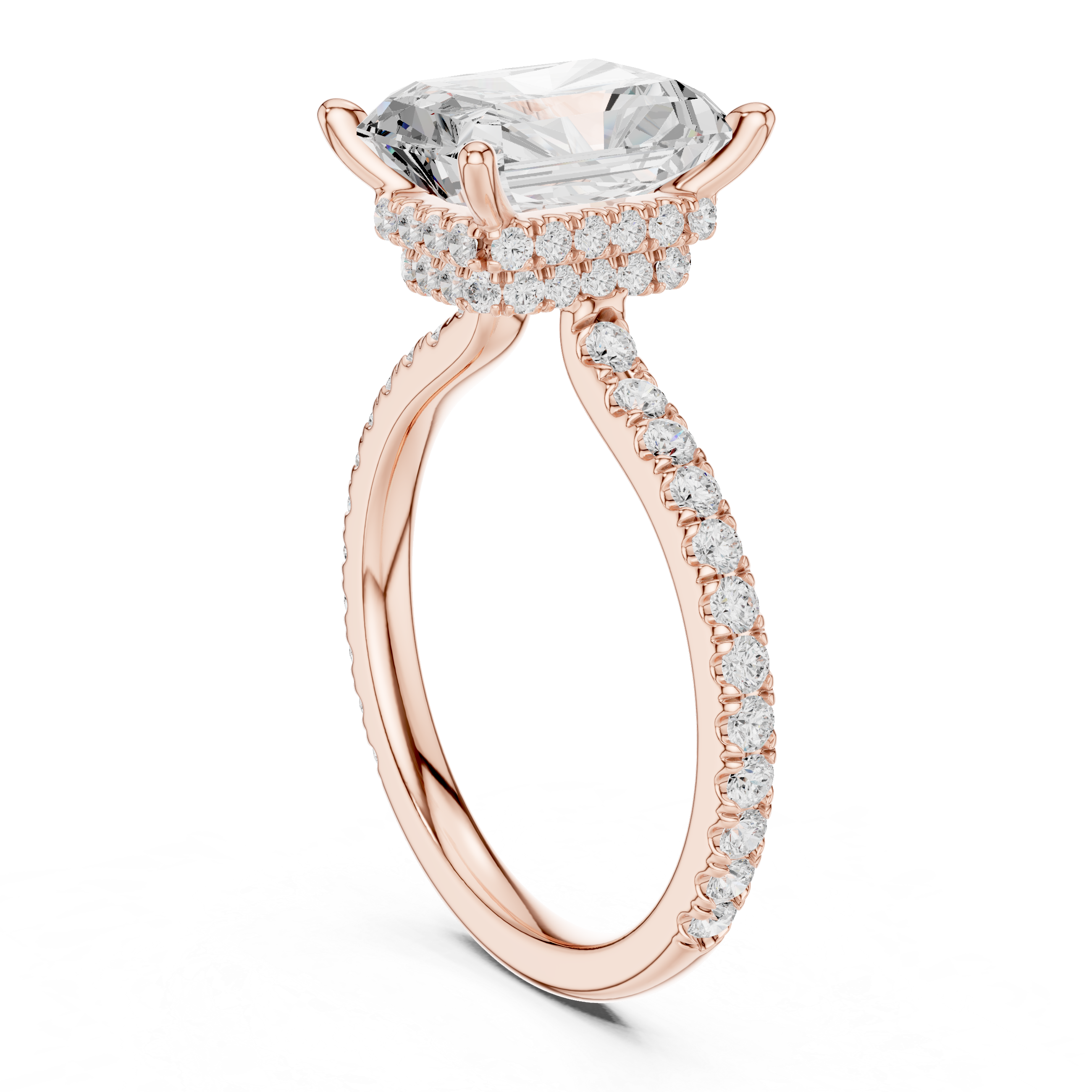 Radiant Cut Hidden Halo Pavé Engagement Ring