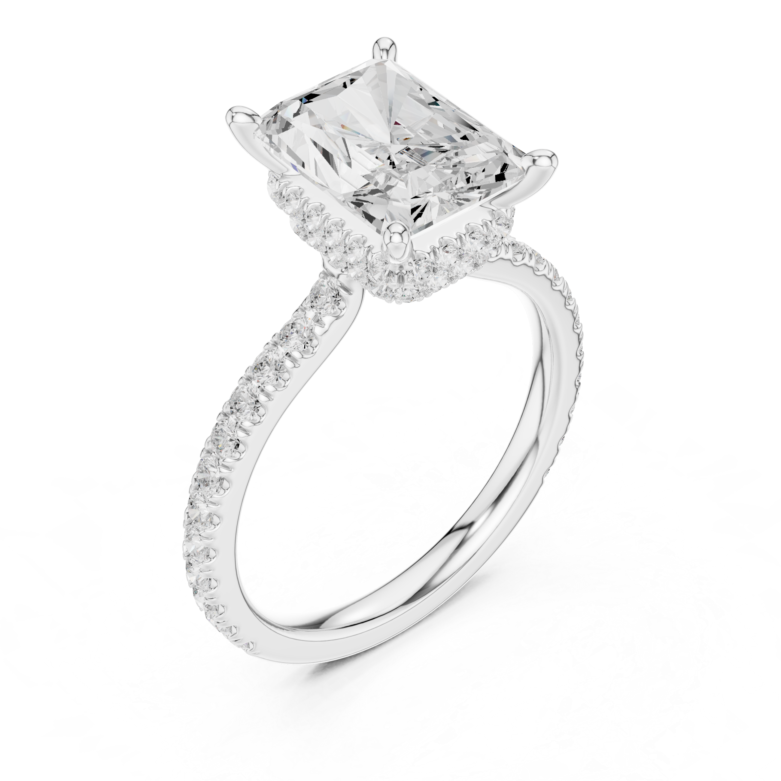 Radiant Cut Hidden Halo Pavé Engagement Ring
