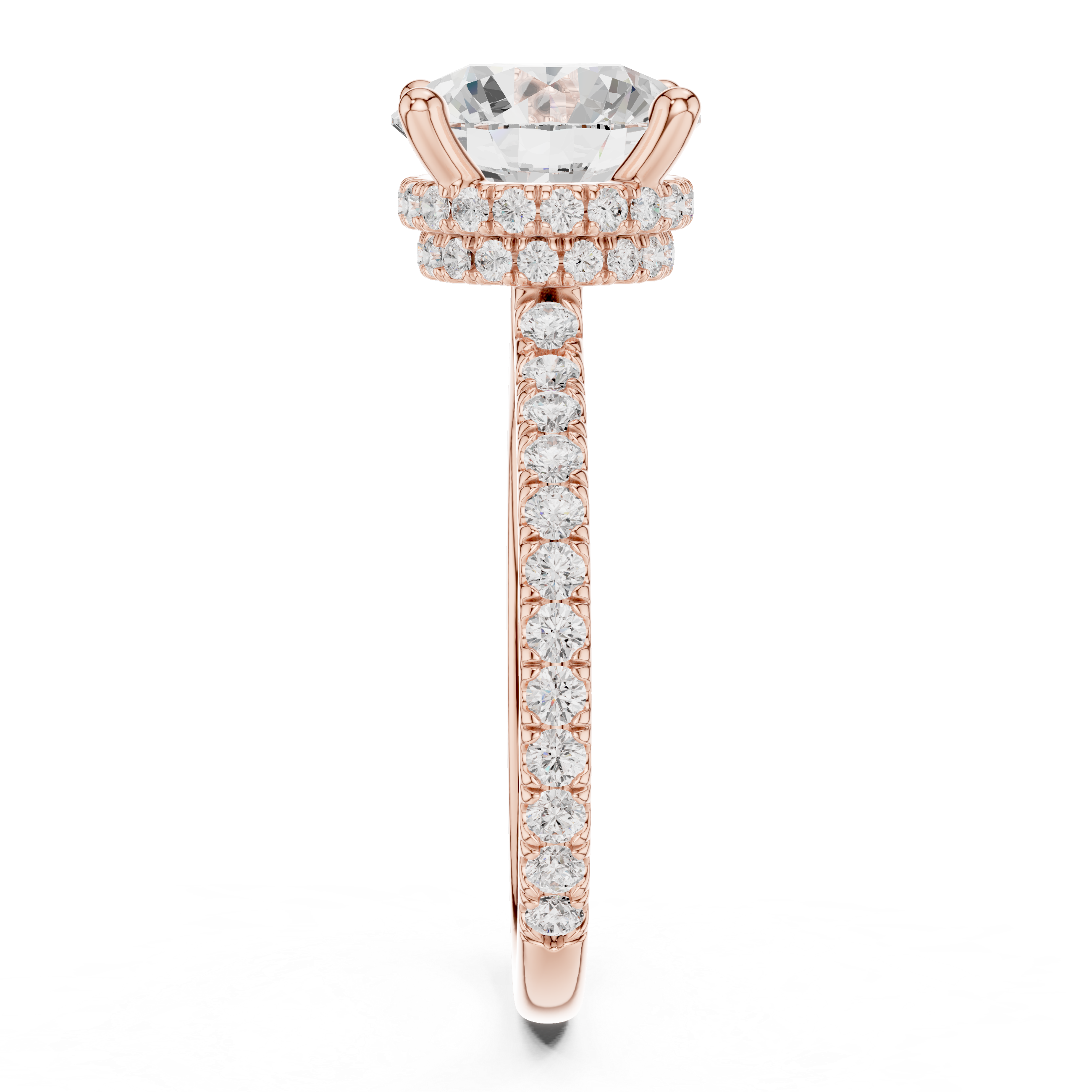 Round Cut Hidden Halo Pavé Engagement Ring