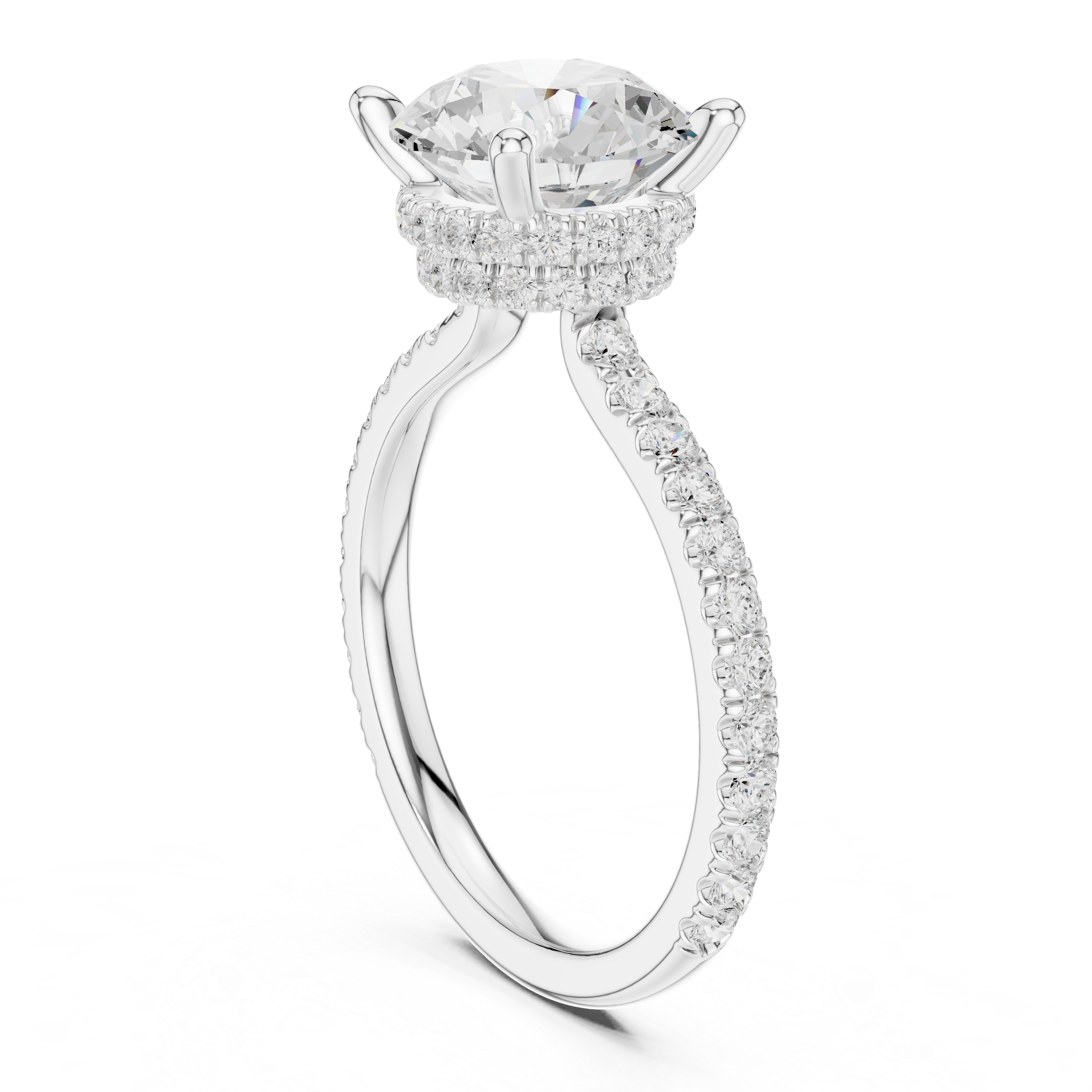 Round Cut Hidden Halo Pavé Engagement Ring