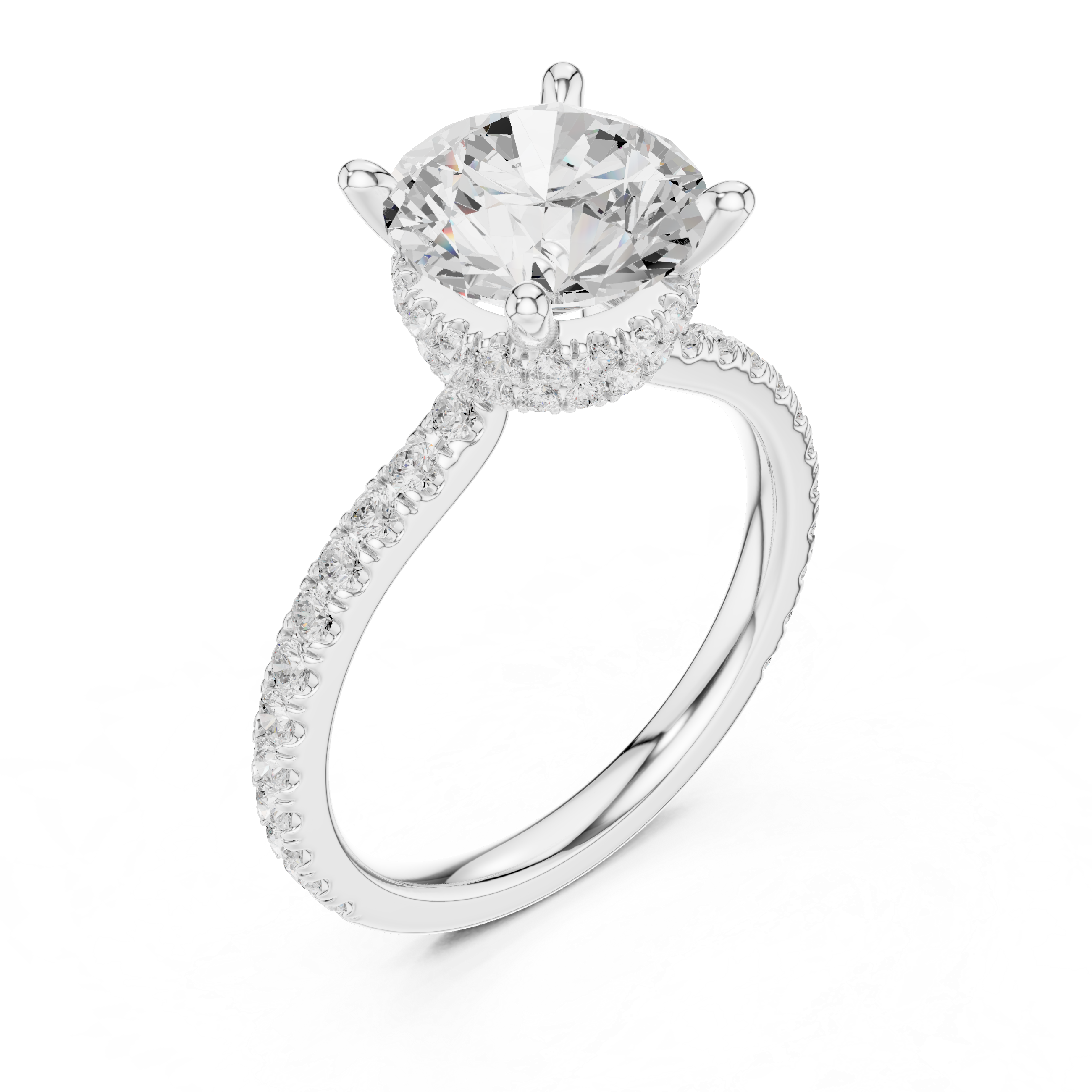 Round Cut Hidden Halo Pavé Engagement Ring