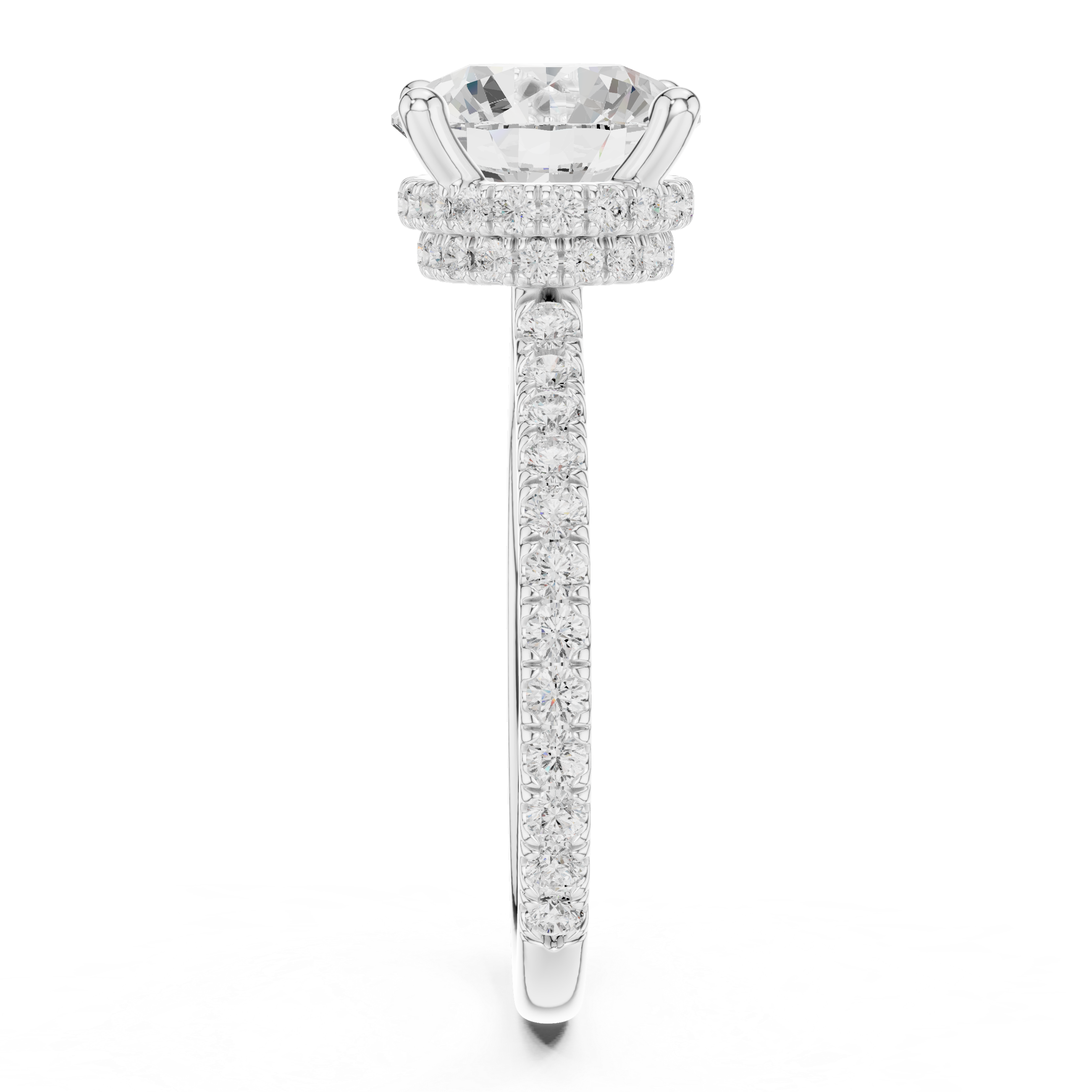 Round Cut Hidden Halo Pavé Engagement Ring