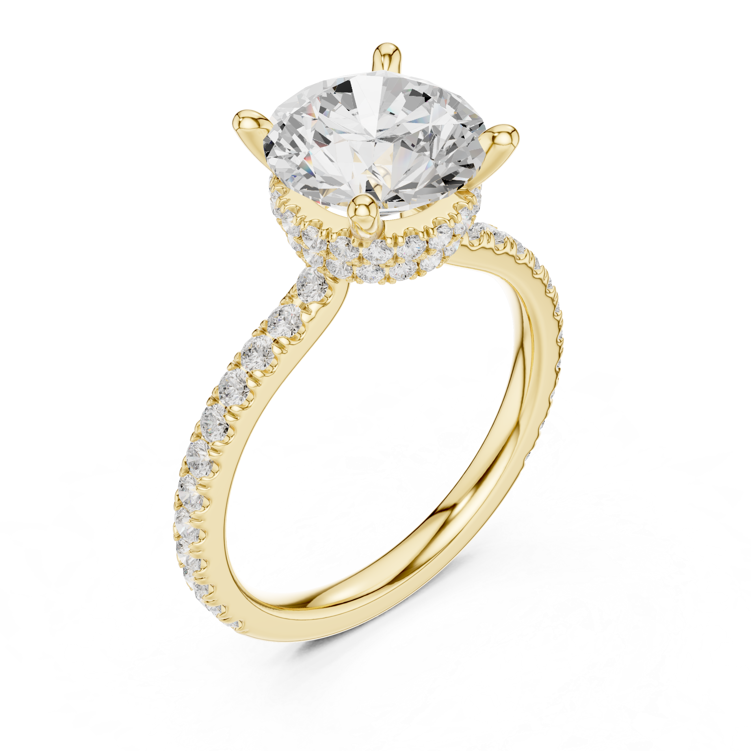 Round Cut Hidden Halo Pavé Engagement Ring