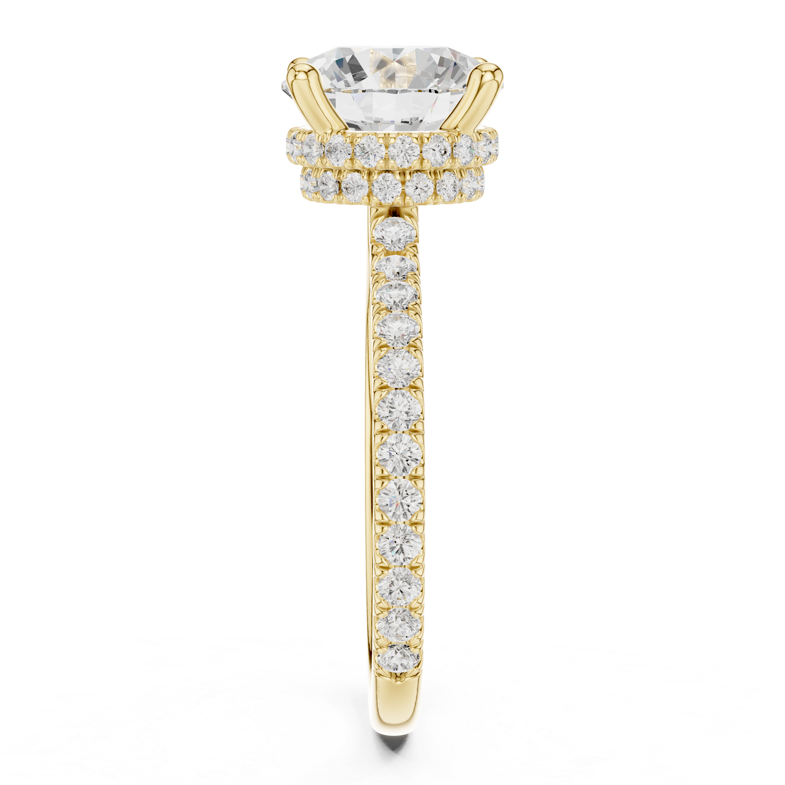 Round Cut Hidden Halo Pavé Engagement Ring