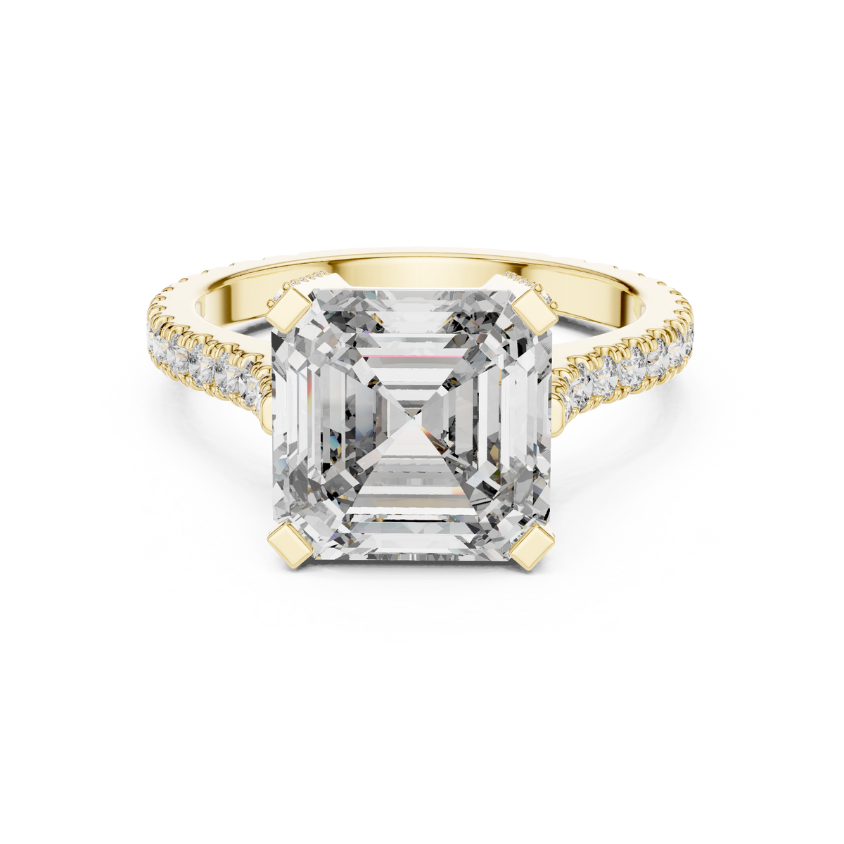Square Emerald Cut Hidden Halo Engagement Ring with Pavé Diamond Band