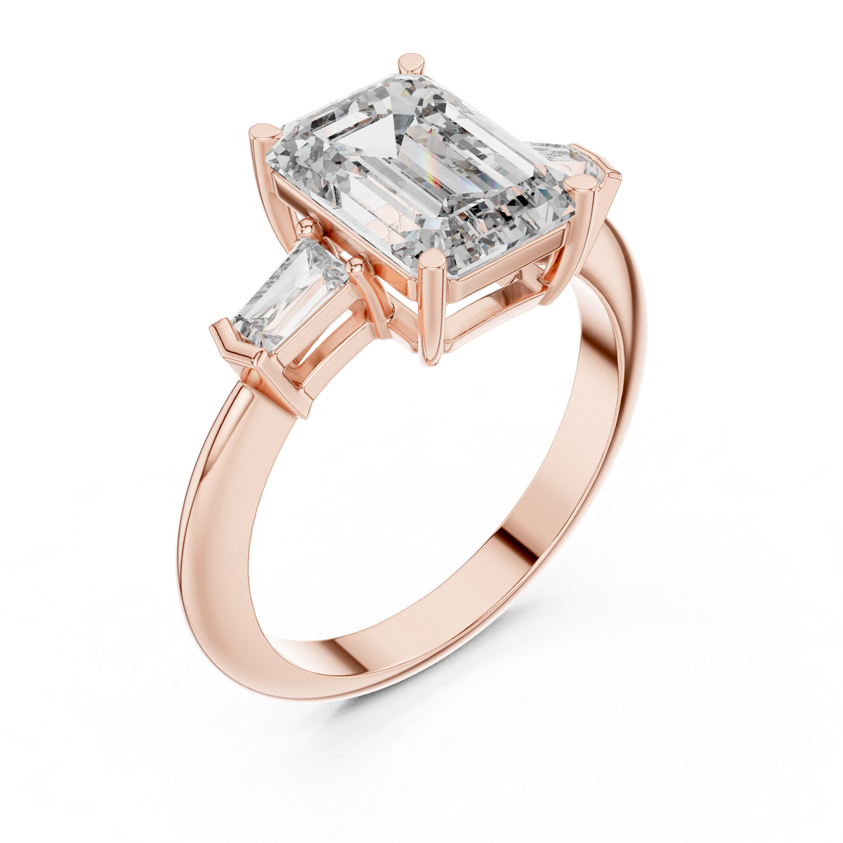 Emerald Cut Three Stone Engagement Ring with Tapered Baguette Side Stones
