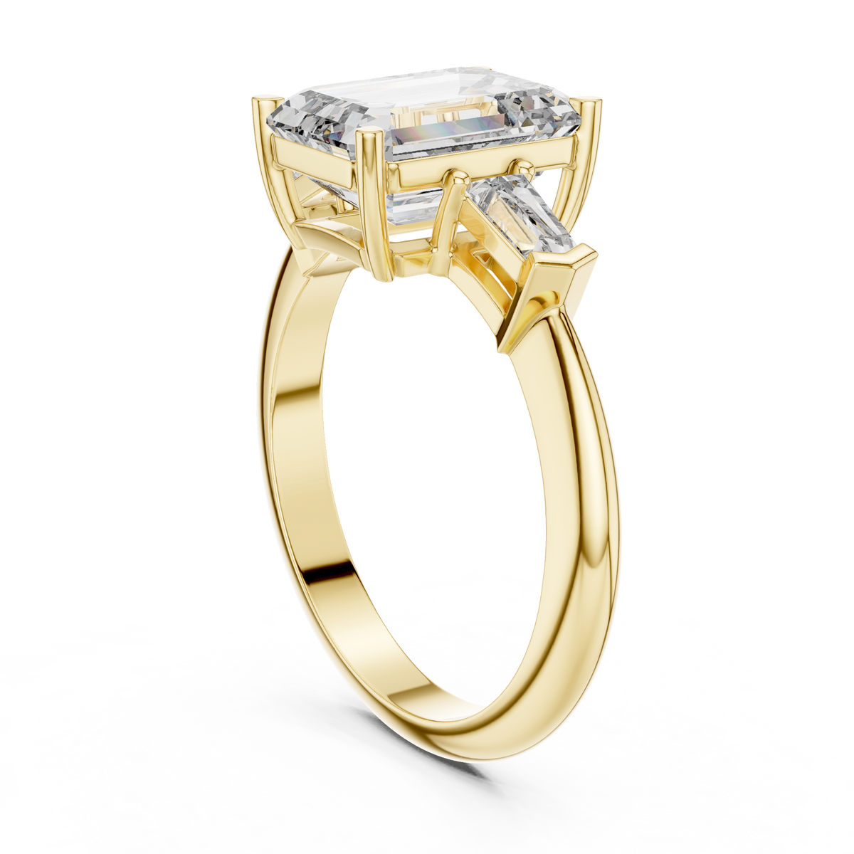 Emerald Cut Three Stone Engagement Ring with Tapered Baguette Side Stones