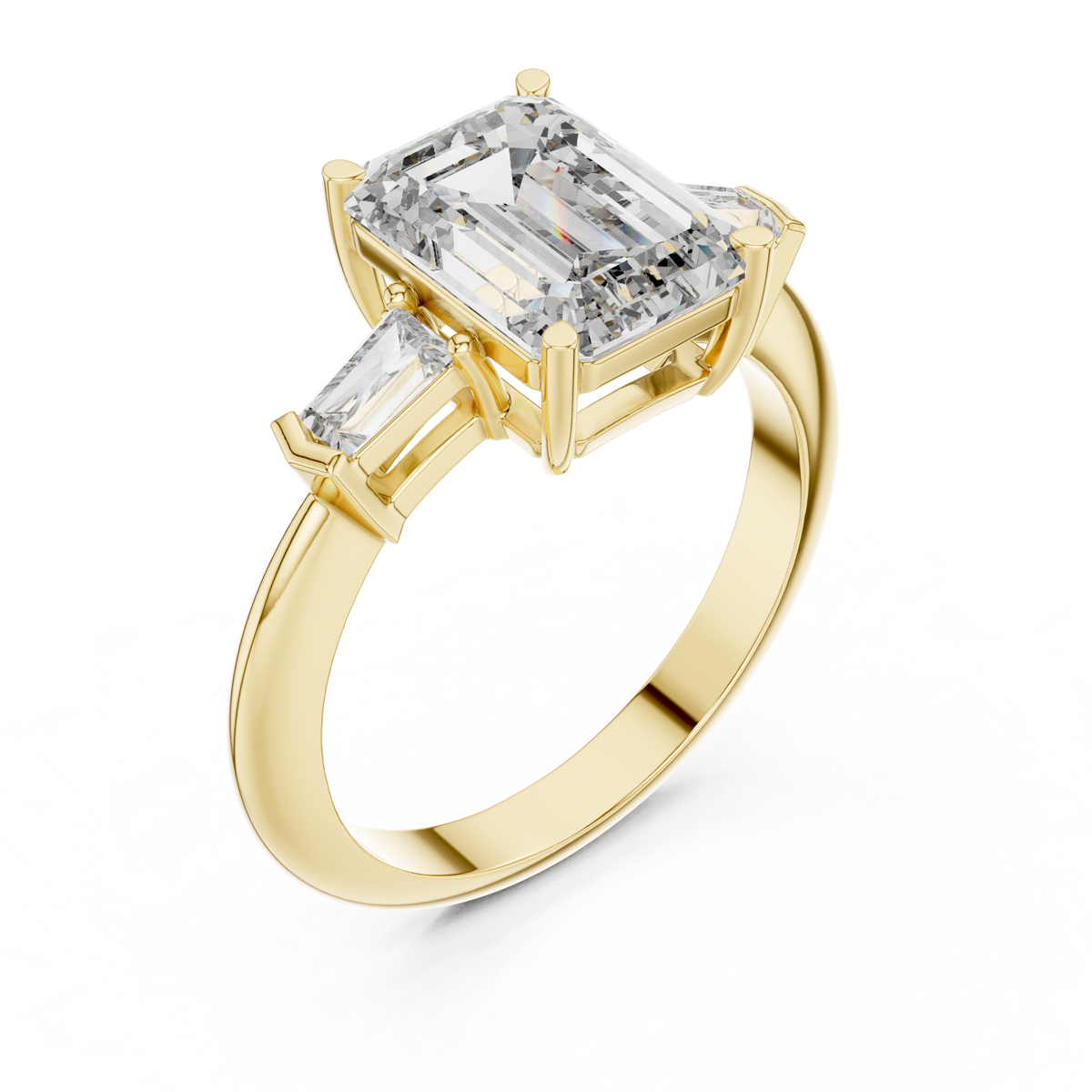 Emerald Cut Three Stone Engagement Ring with Tapered Baguette Side Stones