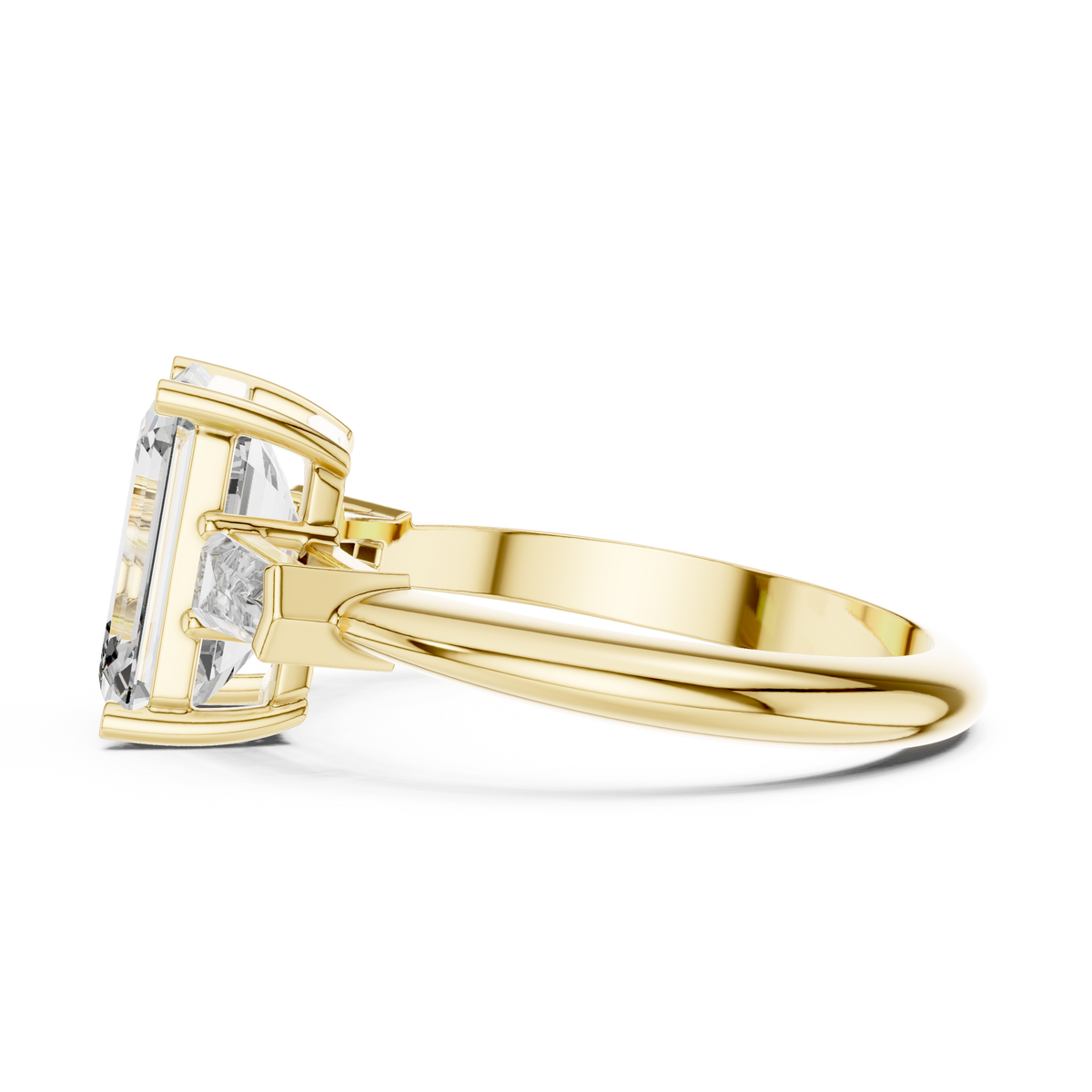 Emerald Cut Three Stone Engagement Ring with Tapered Baguette Side Stones