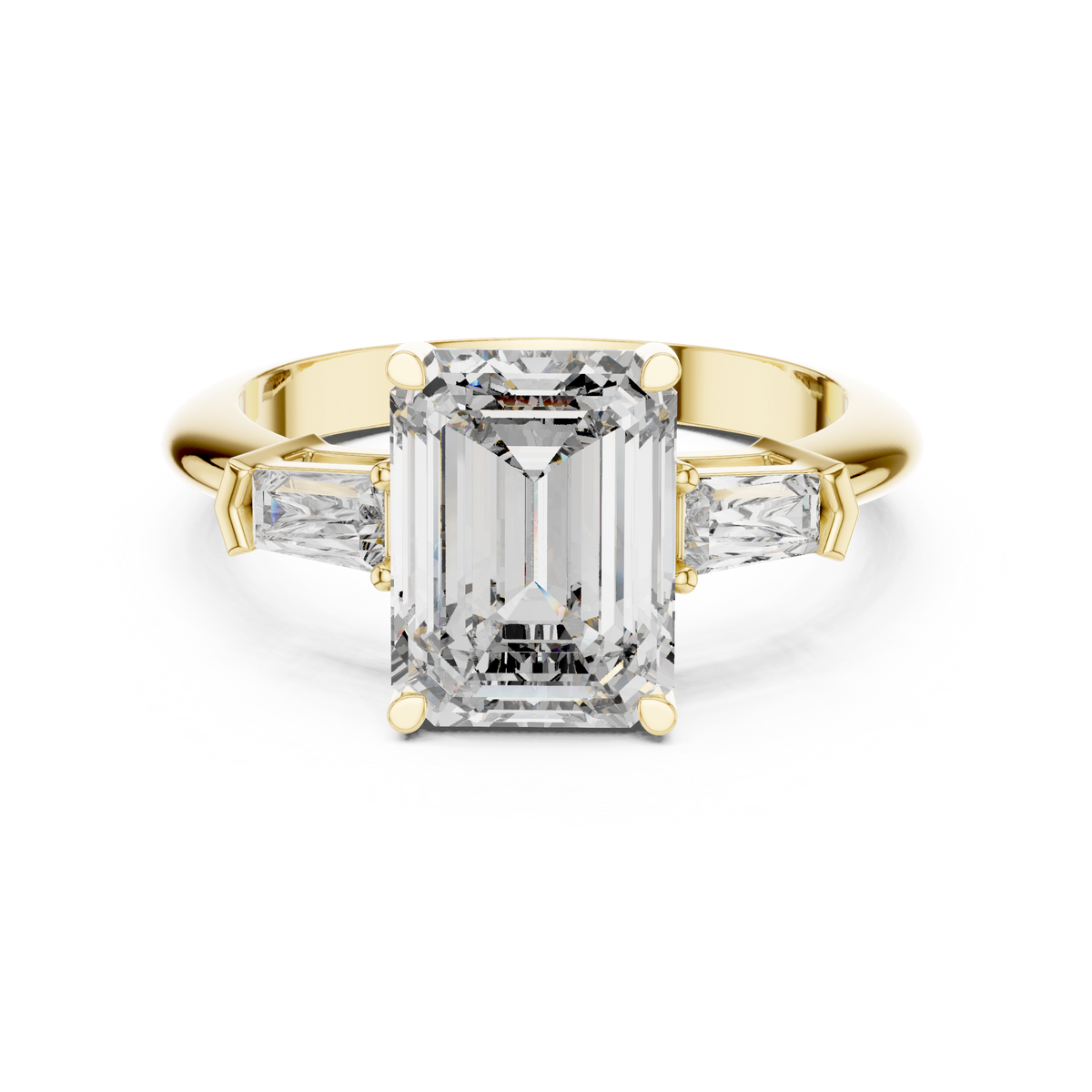 Emerald Cut Three Stone Engagement Ring with Tapered Baguette Side Stones