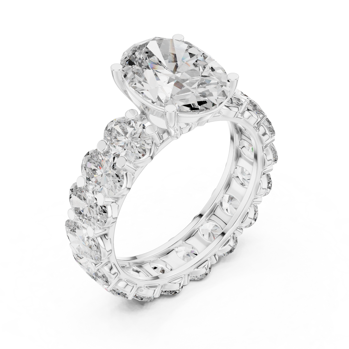 Oval Cut Diamond Engagement Ring with Oval Eternity Band, 3.33 CT Center Stone