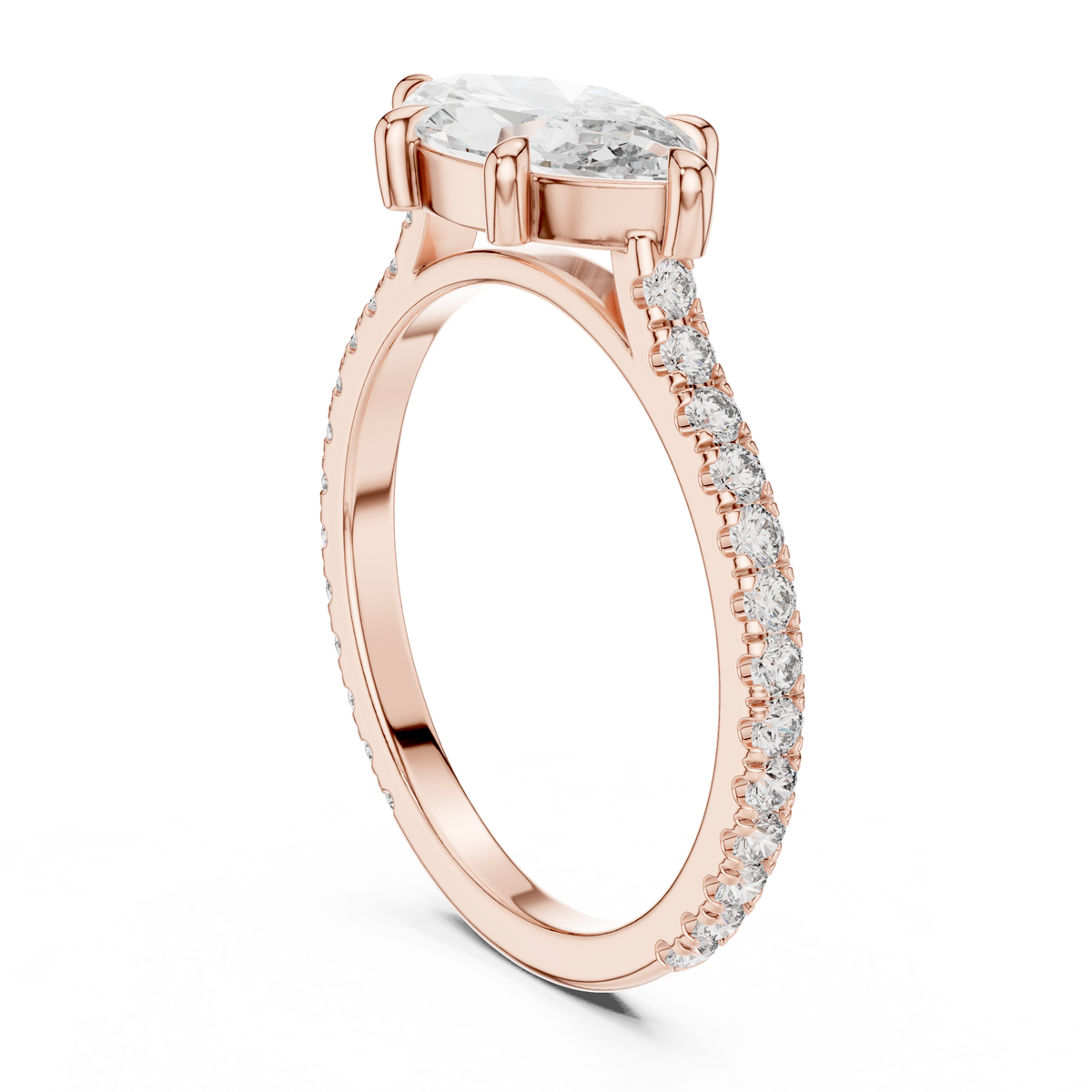 Marquise Cut Diamond Solitaire Engagement Ring with Pavé Band