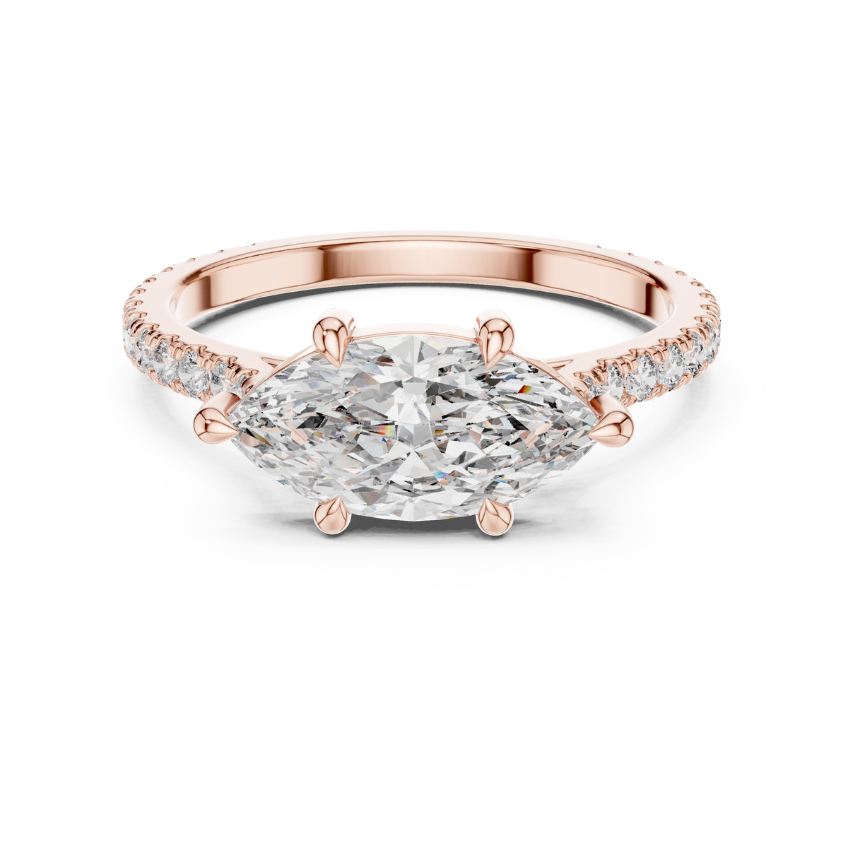 Marquise Cut Diamond Solitaire Engagement Ring with Pavé Band