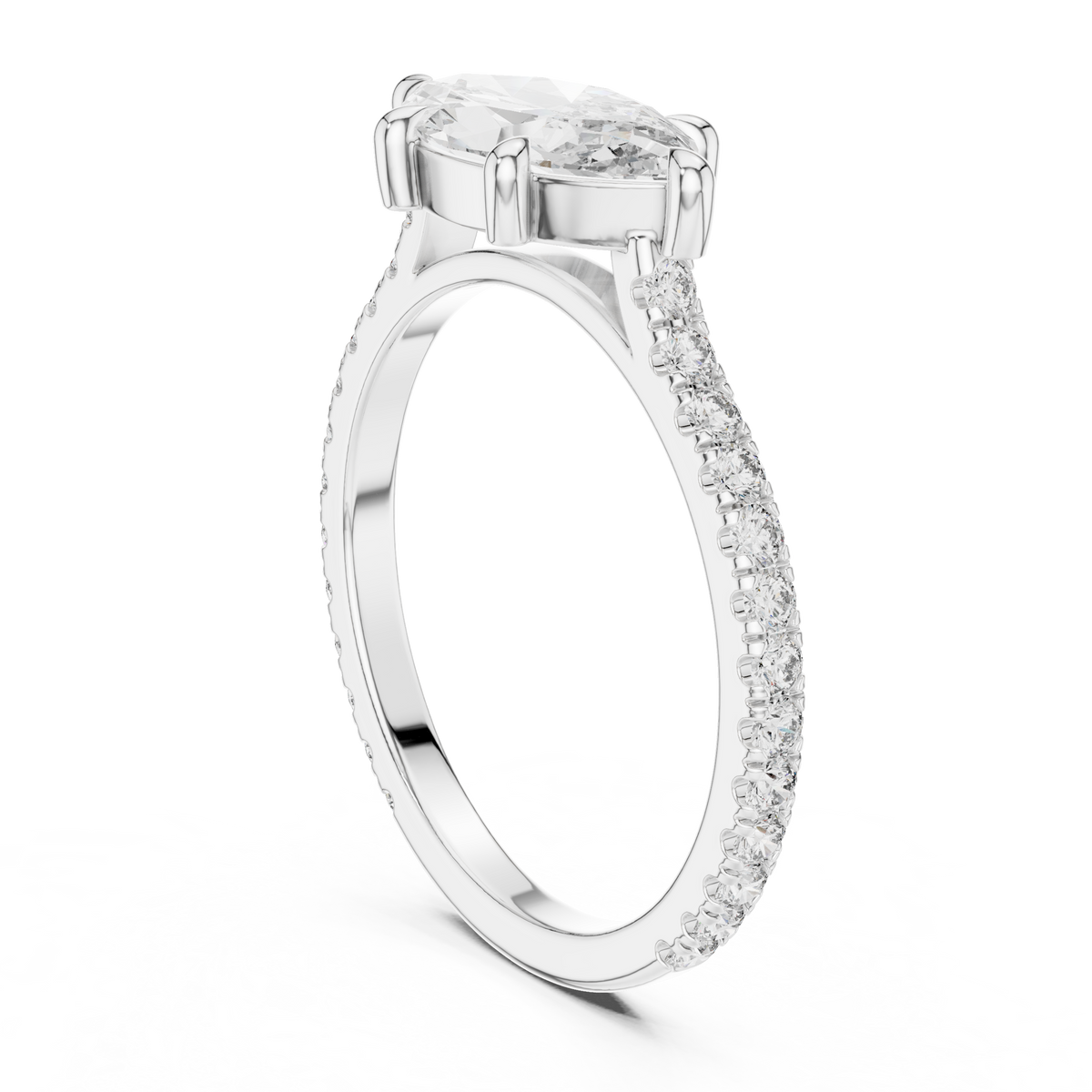 Marquise Cut Diamond Solitaire Engagement Ring with Pavé Band