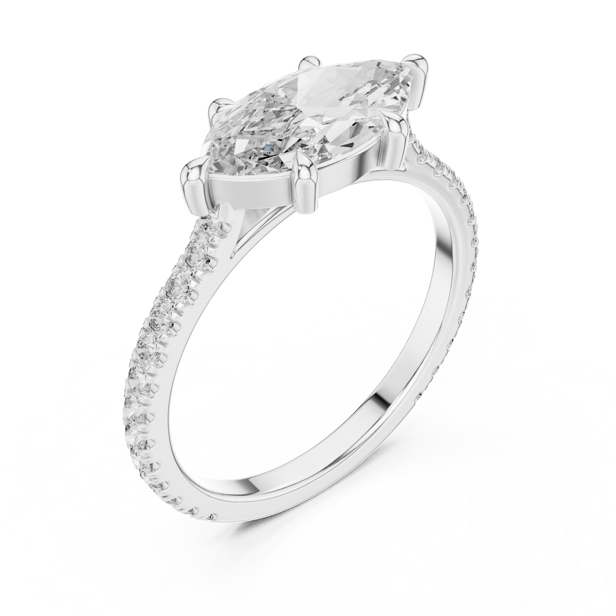 Marquise Cut Diamond Solitaire Engagement Ring with Pavé Band