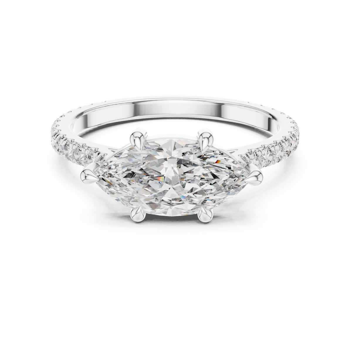 Marquise Cut Diamond Solitaire Engagement Ring with Pavé Band