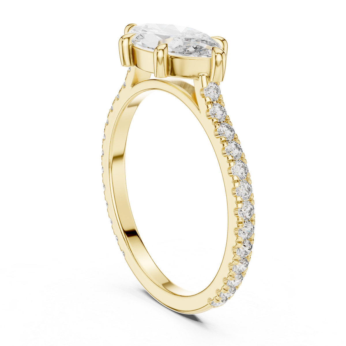 Marquise Cut Diamond Solitaire Engagement Ring with Pavé Band
