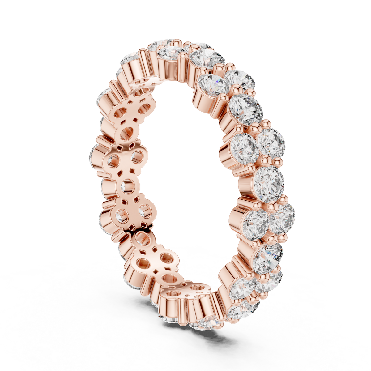 Cluster Diamond Eternity Ring, Round Diamond Wedding Band, Floral Eternity Ring, 4.74mm Full Eternity Anniversary Band, Stackable Bridal Ring