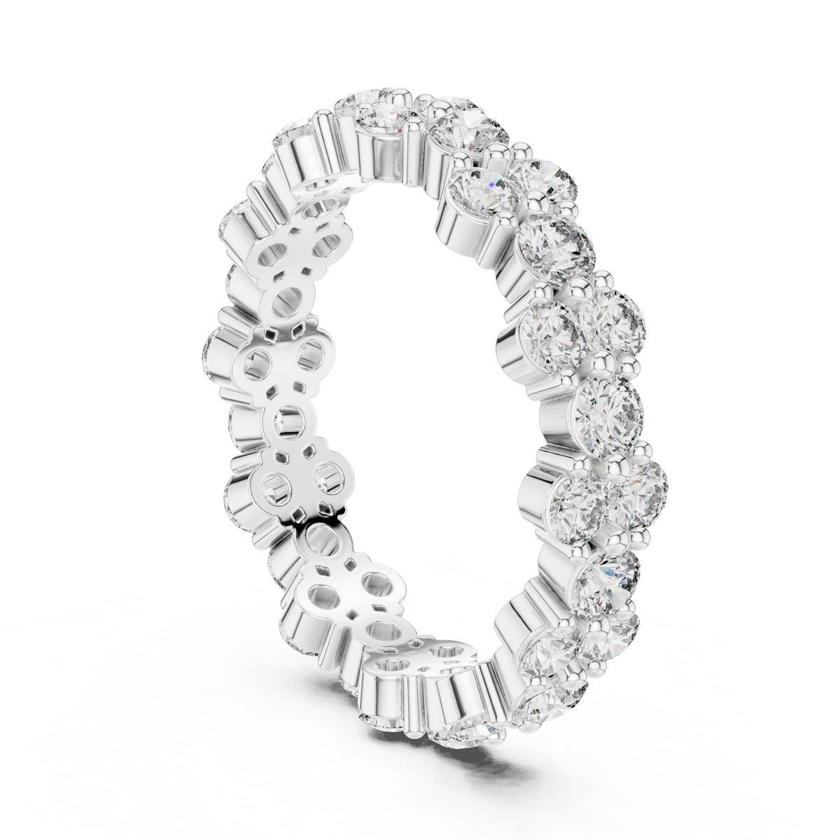 Cluster Diamond Eternity Ring, Round Diamond Wedding Band, Floral Eternity Ring, 4.74mm Full Eternity Anniversary Band, Stackable Bridal Ring