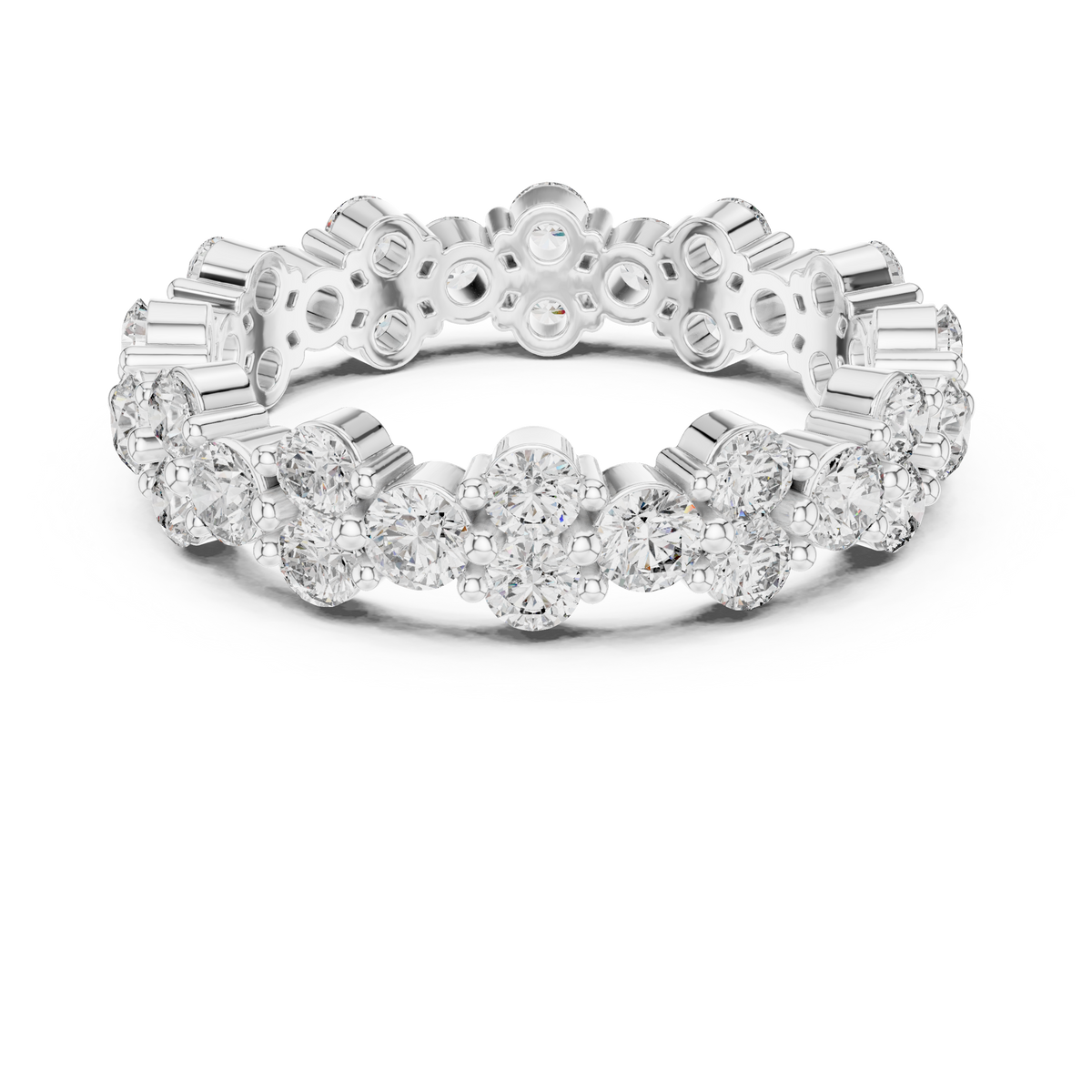 Cluster Diamond Eternity Ring, Round Diamond Wedding Band, Floral Eternity Ring, 4.74mm Full Eternity Anniversary Band, Stackable Bridal Ring