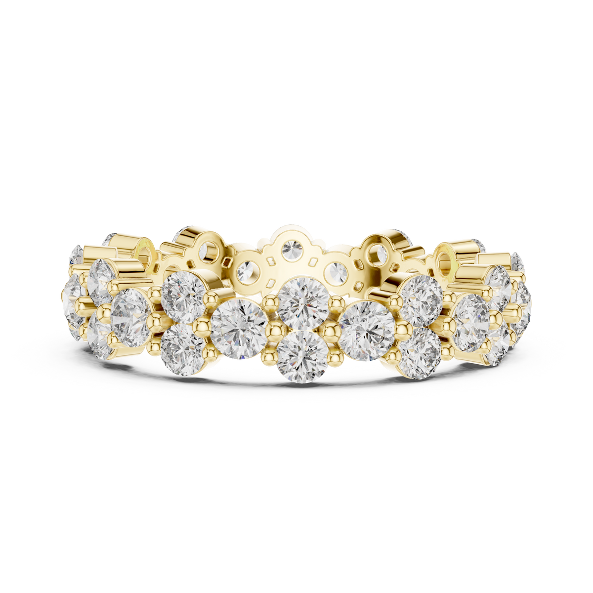 Cluster Diamond Eternity Ring, Round Diamond Wedding Band, Floral Eternity Ring, 4.74mm Full Eternity Anniversary Band, Stackable Bridal Ring