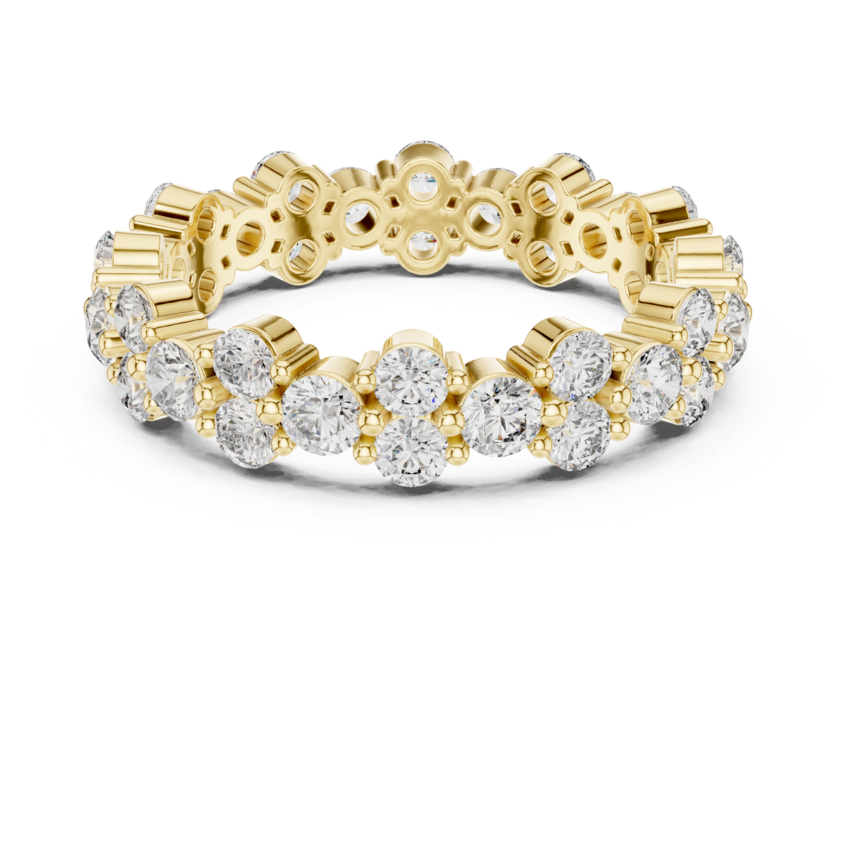 Cluster Diamond Eternity Ring, Round Diamond Wedding Band, Floral Eternity Ring, 4.74mm Full Eternity Anniversary Band, Stackable Bridal Ring