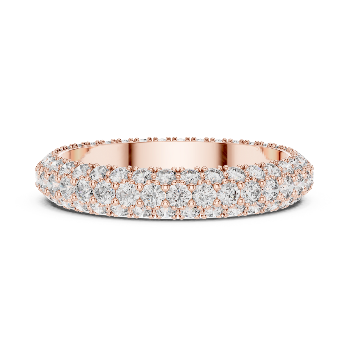 Three Row Diamond Eternity Ring, Pave Wedding Band, Full Eternity Bridal Ring, Anniversary Band, Stackable Diamond Ring