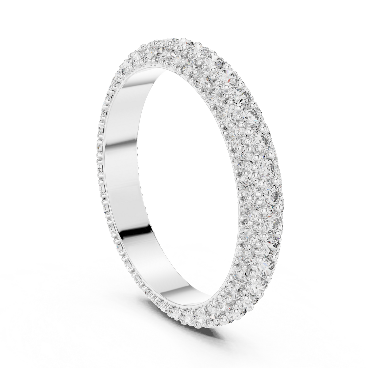 Three Row Diamond Eternity Ring, Pave Wedding Band, Full Eternity Bridal Ring, Anniversary Band, Stackable Diamond Ring