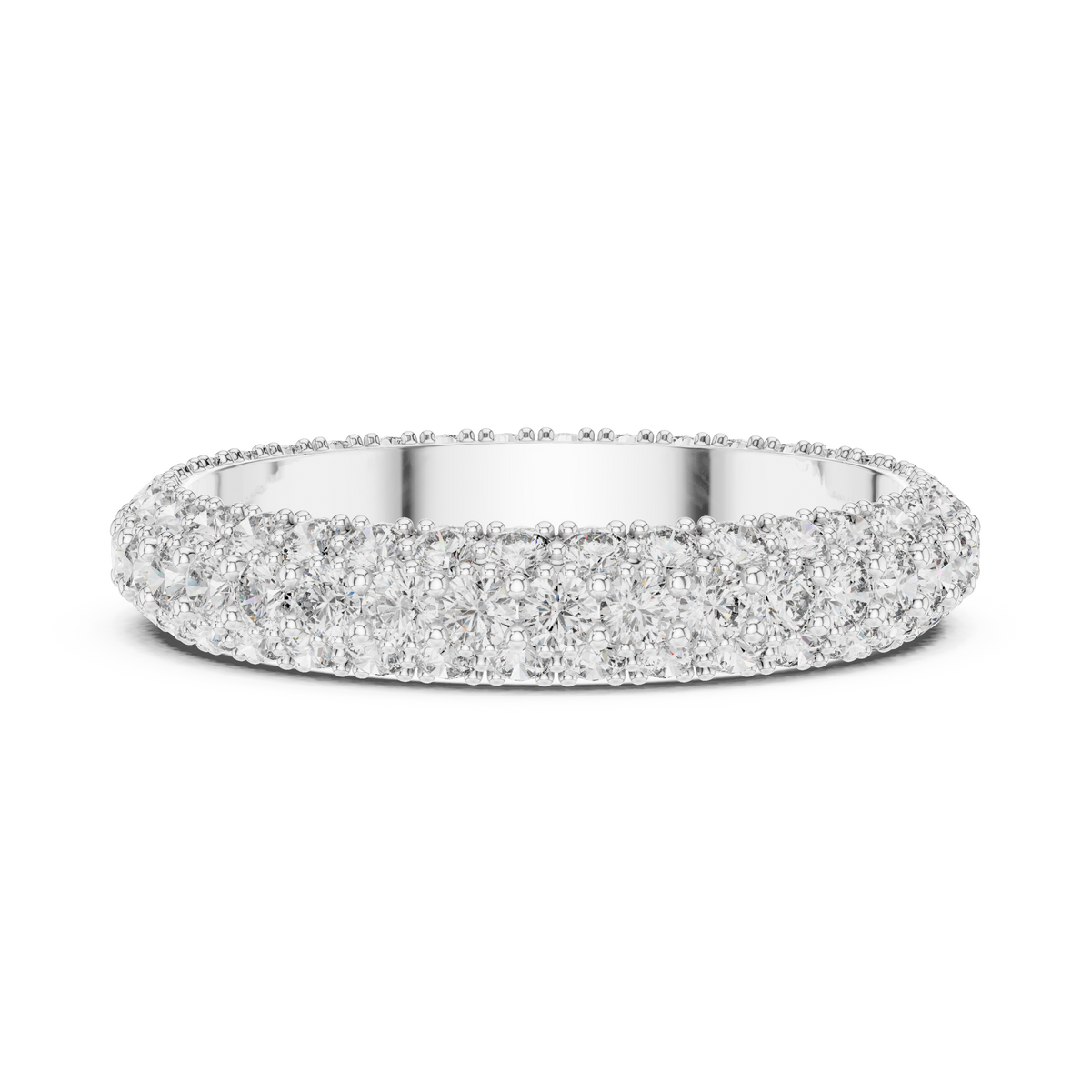 Three Row Diamond Eternity Ring, Pave Wedding Band, Full Eternity Bridal Ring, Anniversary Band, Stackable Diamond Ring