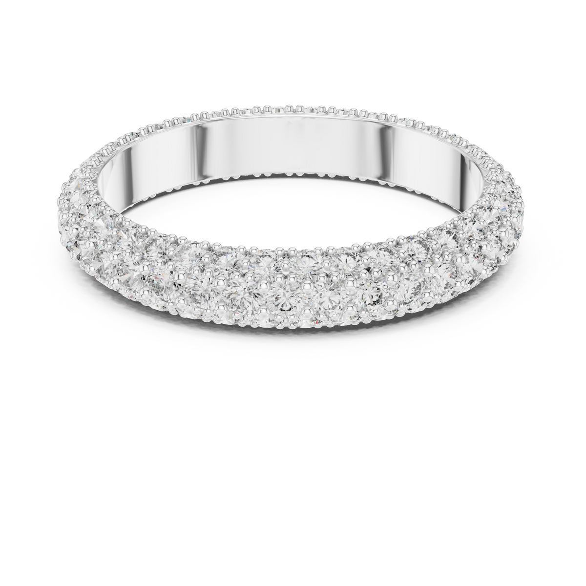 Three Row Diamond Eternity Ring, Pave Wedding Band, Full Eternity Bridal Ring, Anniversary Band, Stackable Diamond Ring