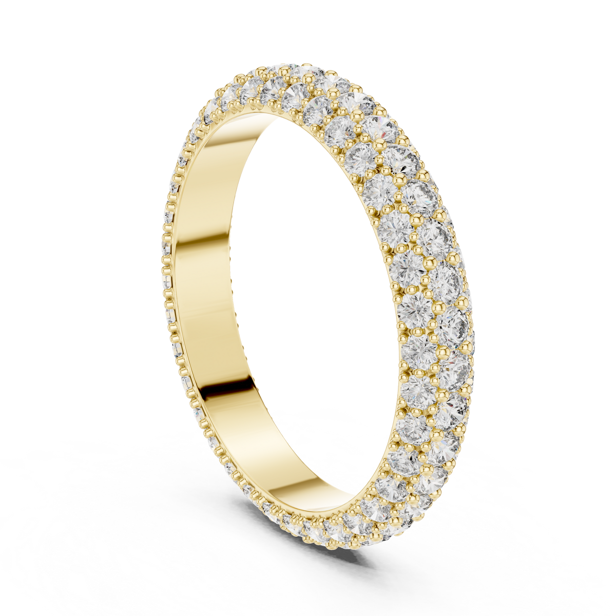 Three Row Diamond Eternity Ring, Pave Wedding Band, Full Eternity Bridal Ring, Anniversary Band, Stackable Diamond Ring