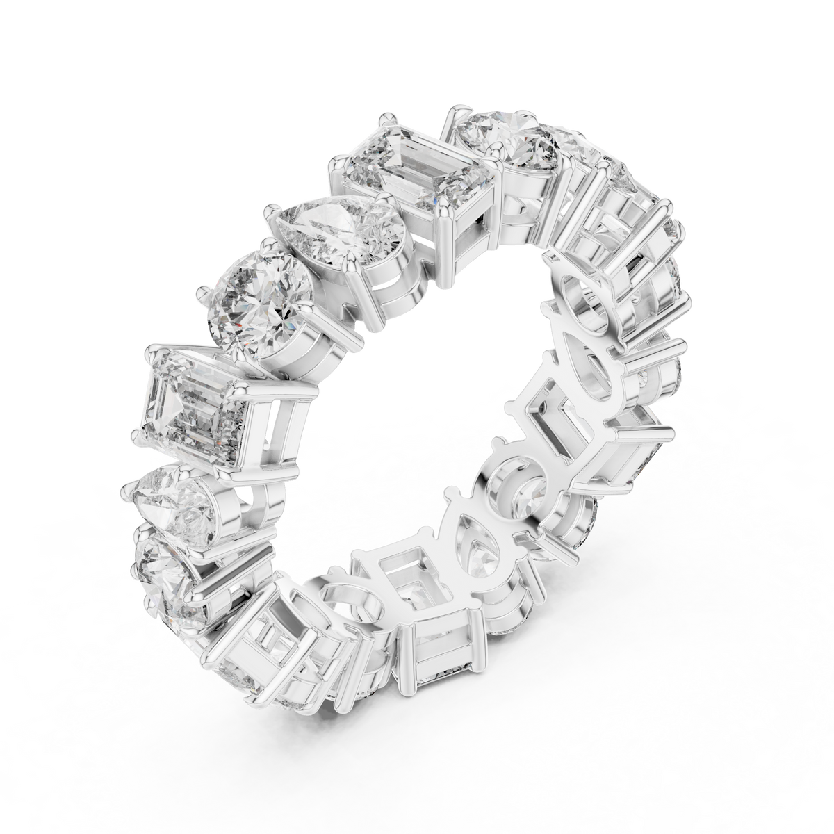 Mixed Shape Eternity Ring, Pear Round Emerald Cut Diamond Band, Full Eternity Wedding Ring, Anniversary Band, Statement Bridal Ring