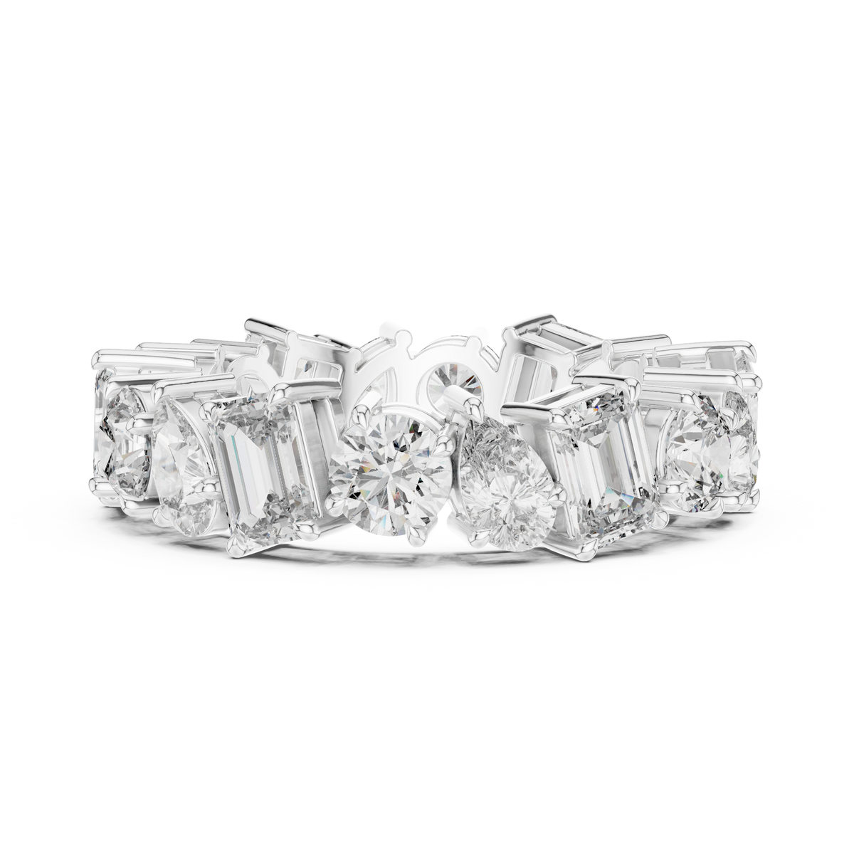 Mixed Shape Eternity Ring, Pear Round Emerald Cut Diamond Band, Full Eternity Wedding Ring, Anniversary Band, Statement Bridal Ring