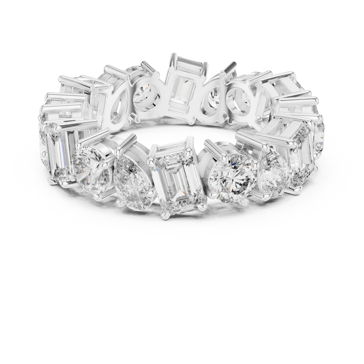 Mixed Shape Eternity Ring, Pear Round Emerald Cut Diamond Band, Full Eternity Wedding Ring, Anniversary Band, Statement Bridal Ring