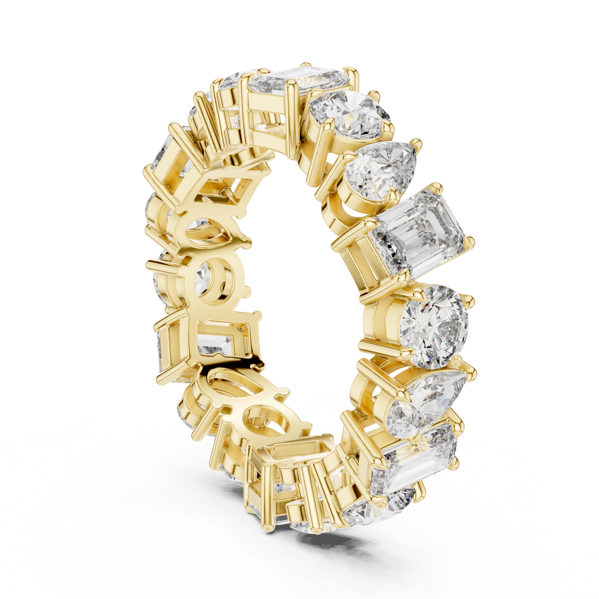 Mixed Shape Eternity Ring, Pear Round Emerald Cut Diamond Band, Full Eternity Wedding Ring, Anniversary Band, Statement Bridal Ring