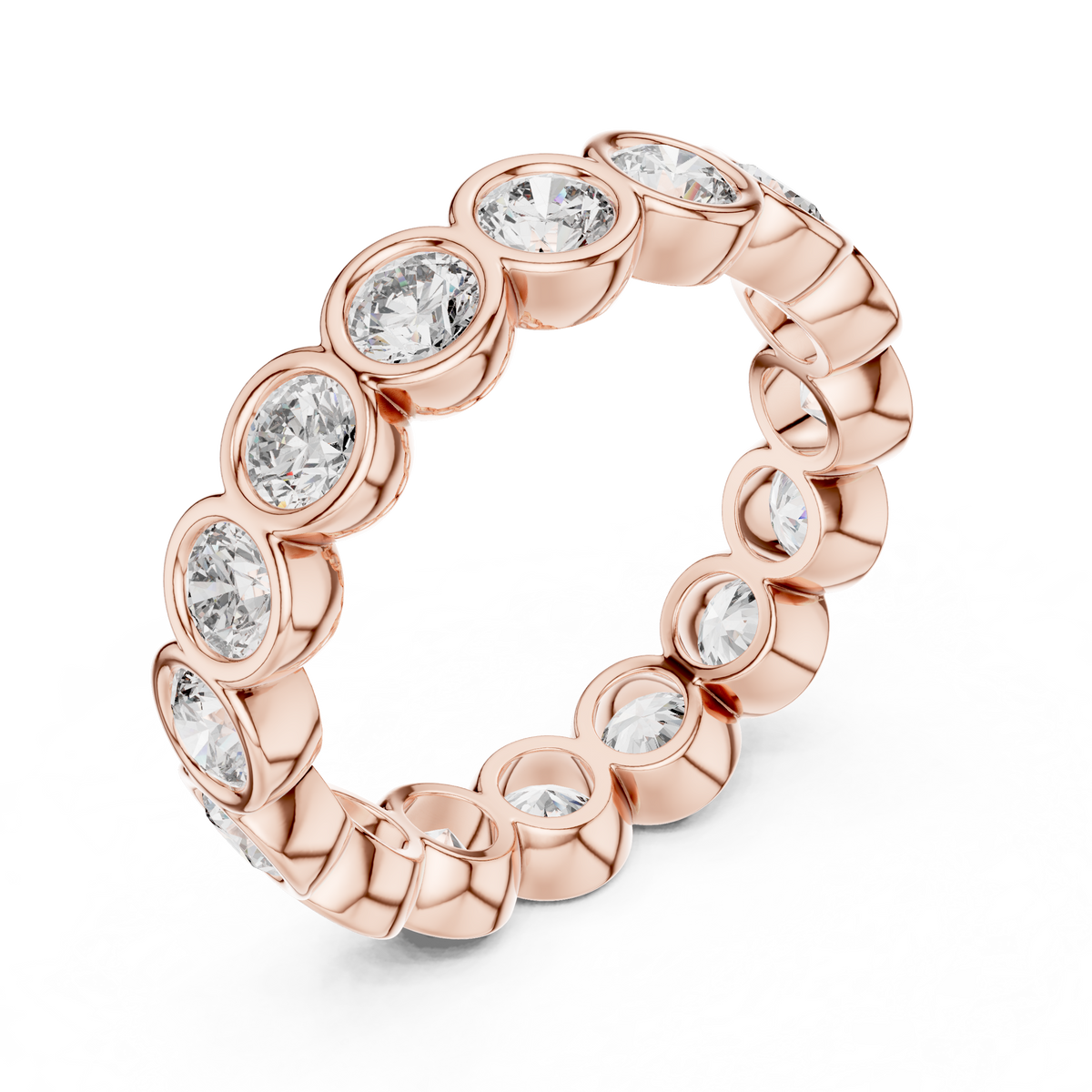 Round Bezel Eternity Ring, Full Eternity Wedding Band, Diamond Anniversary Ring, Yellow Gold Bridal Band, Minimalist Stackable Ring