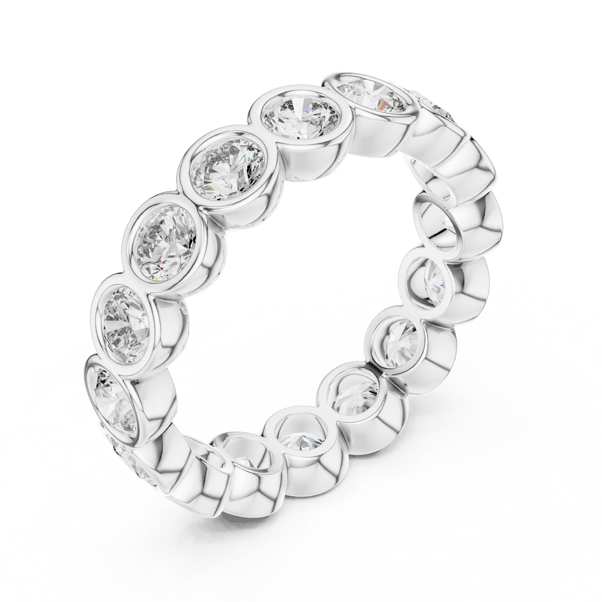 Round Bezel Eternity Ring, Full Eternity Wedding Band, Diamond Anniversary Ring, Yellow Gold Bridal Band, Minimalist Stackable Ring