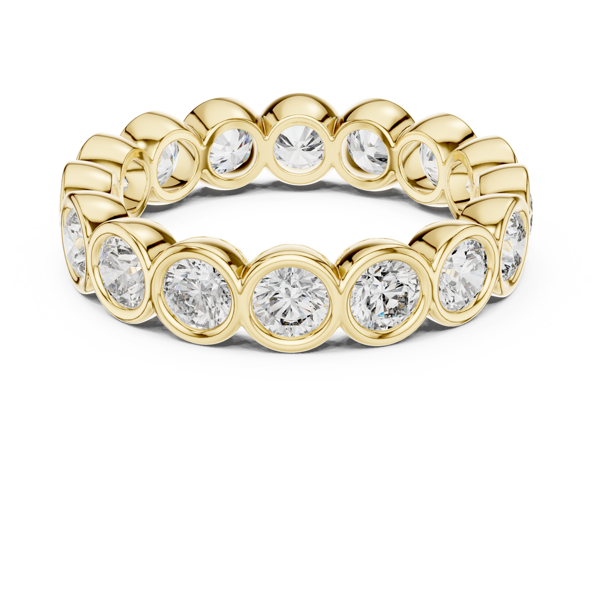 Round Bezel Eternity Ring, Full Eternity Wedding Band, Diamond Anniversary Ring, Yellow Gold Bridal Band, Minimalist Stackable Ring