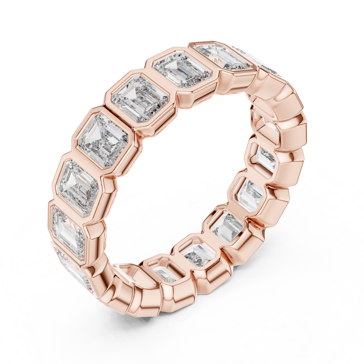 Emerald Cut Eternity Ring, Bezel Set Wedding Band, Full Eternity Diamond Ring, Anniversary Band, Gold Bridal Ring