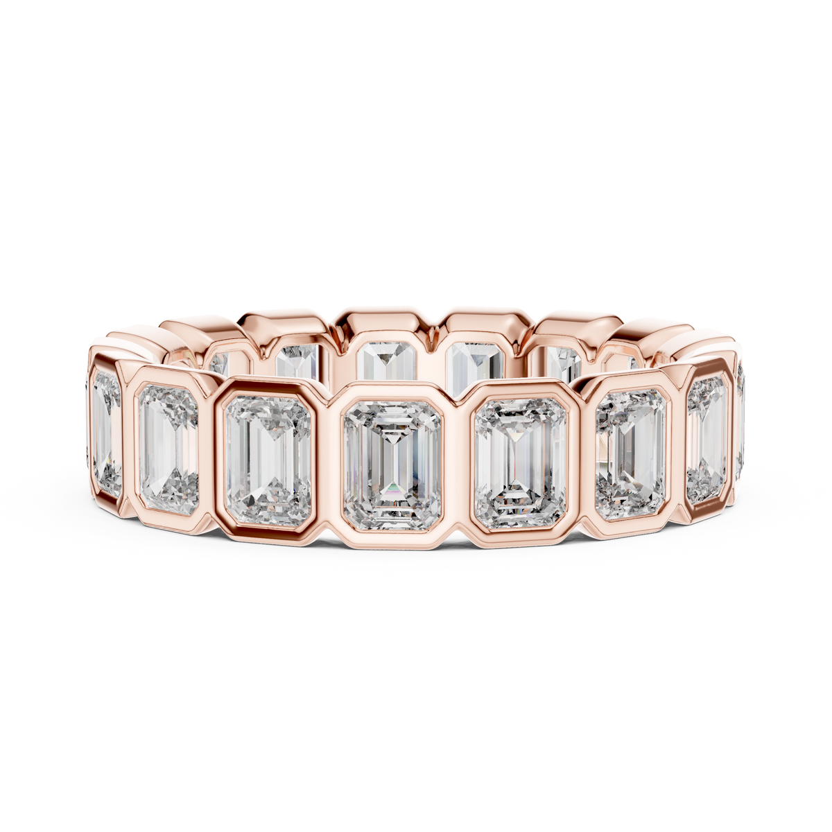 Emerald Cut Eternity Ring, Bezel Set Wedding Band, Full Eternity Diamond Ring, Anniversary Band, Gold Bridal Ring
