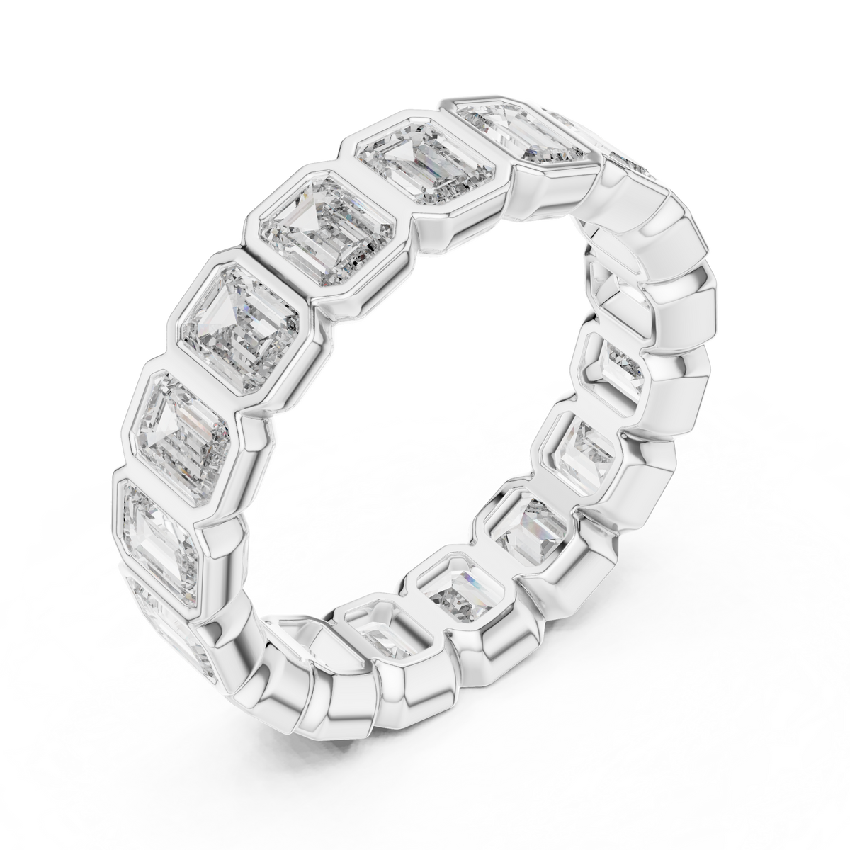 Emerald Cut Eternity Ring, Bezel Set Wedding Band, Full Eternity Diamond Ring, Anniversary Band, Gold Bridal Ring