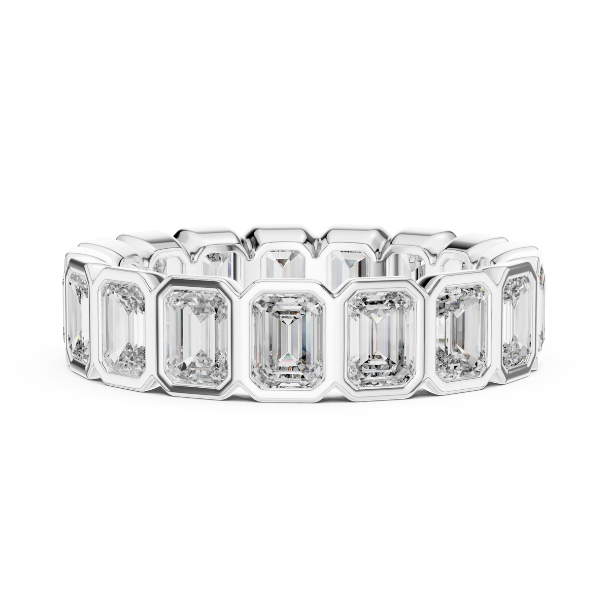 Emerald Cut Eternity Ring, Bezel Set Wedding Band, Full Eternity Diamond Ring, Anniversary Band, Gold Bridal Ring