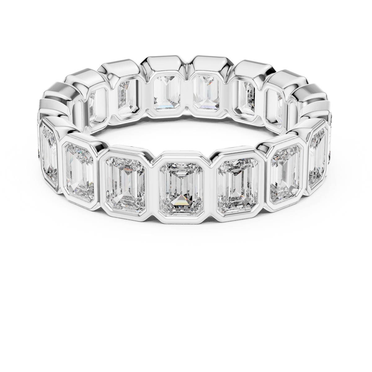 Emerald Cut Eternity Ring, Bezel Set Wedding Band, Full Eternity Diamond Ring, Anniversary Band, Gold Bridal Ring