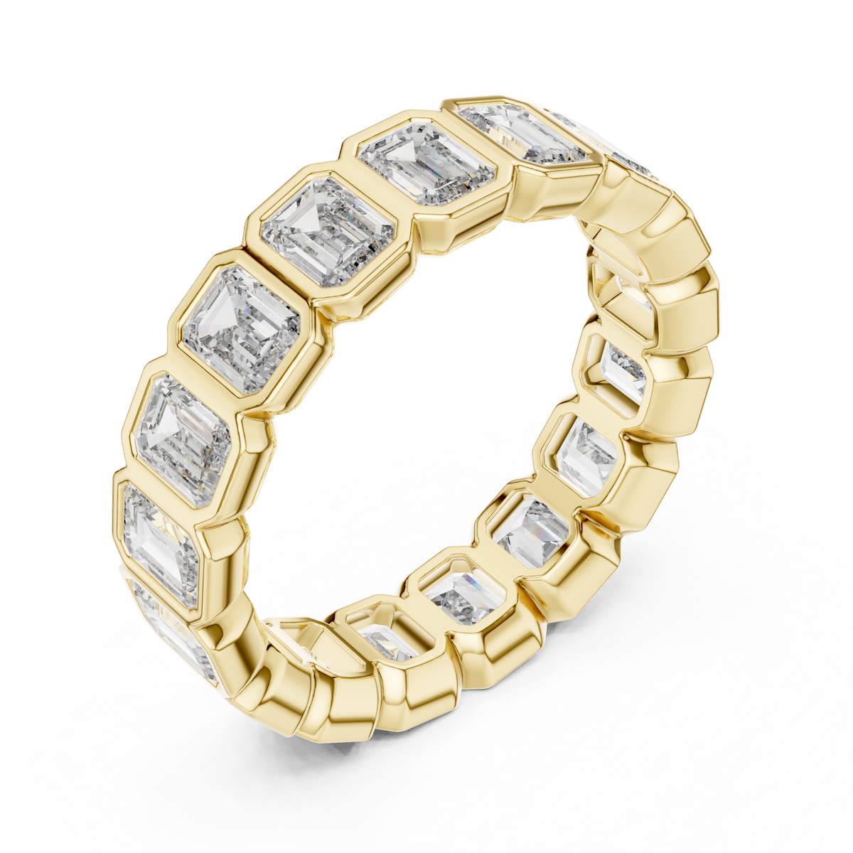 Emerald Cut Eternity Ring, Bezel Set Wedding Band, Full Eternity Diamond Ring, Anniversary Band, Gold Bridal Ring
