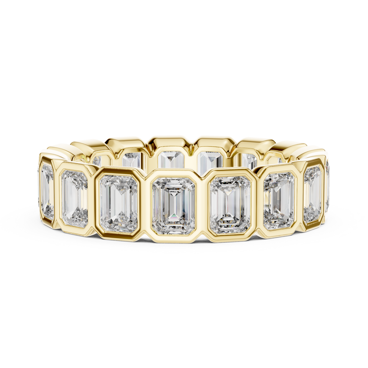 Emerald Cut Eternity Ring, Bezel Set Wedding Band, Full Eternity Diamond Ring, Anniversary Band, Gold Bridal Ring
