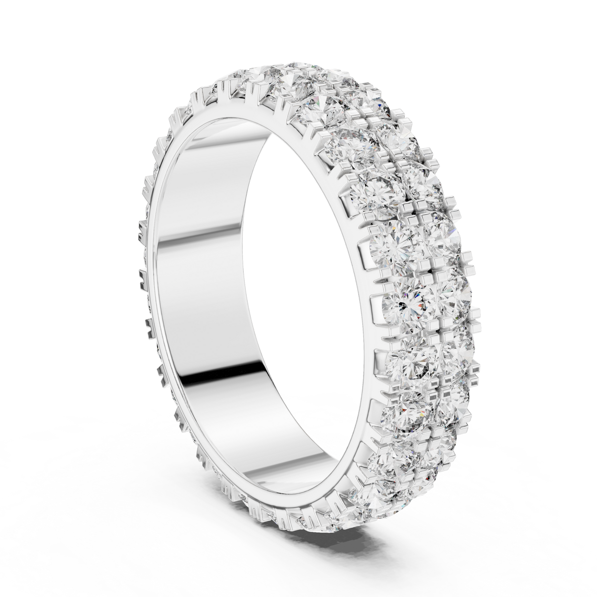 Triple-Row Round Stone Eternity Band Ring