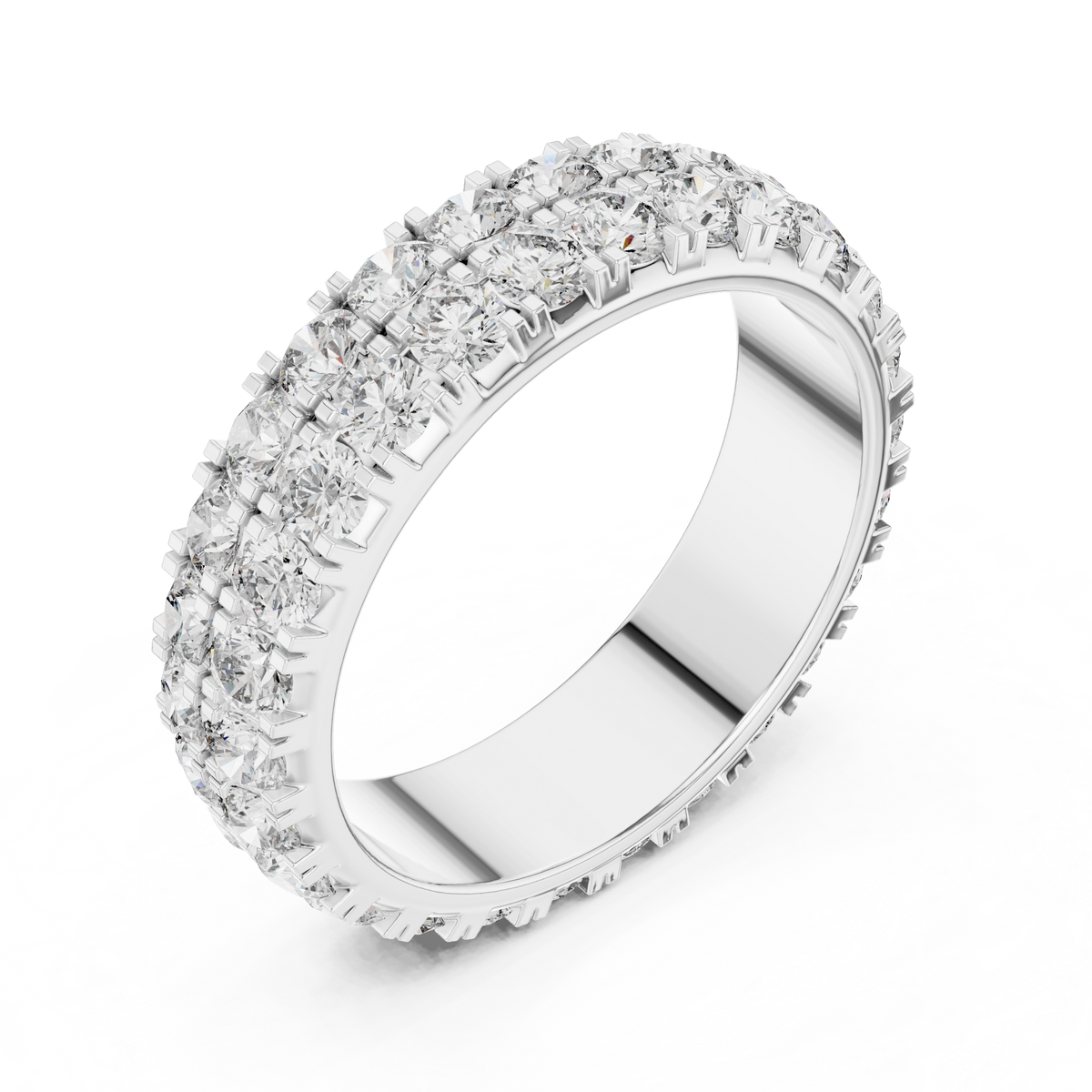 Triple-Row Round Stone Eternity Band Ring
