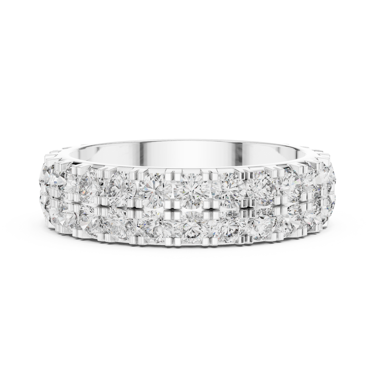 Triple-Row Round Stone Eternity Band Ring