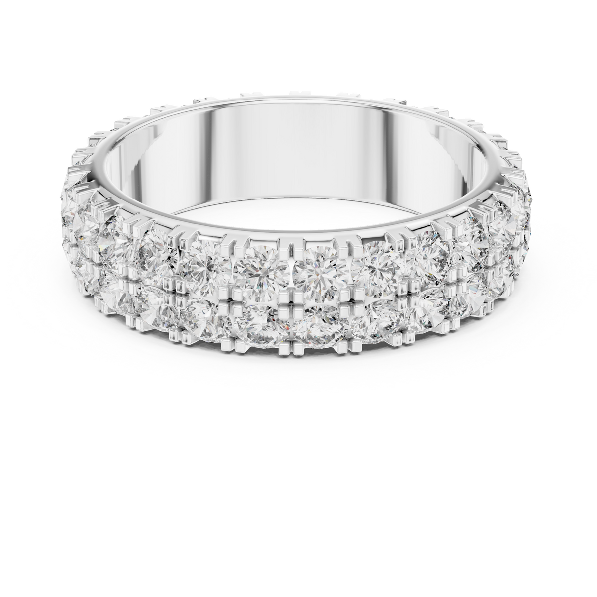 Triple-Row Round Stone Eternity Band Ring
