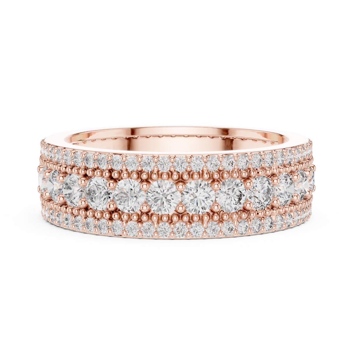 Triple-Row Round Stone Statement Band Ring